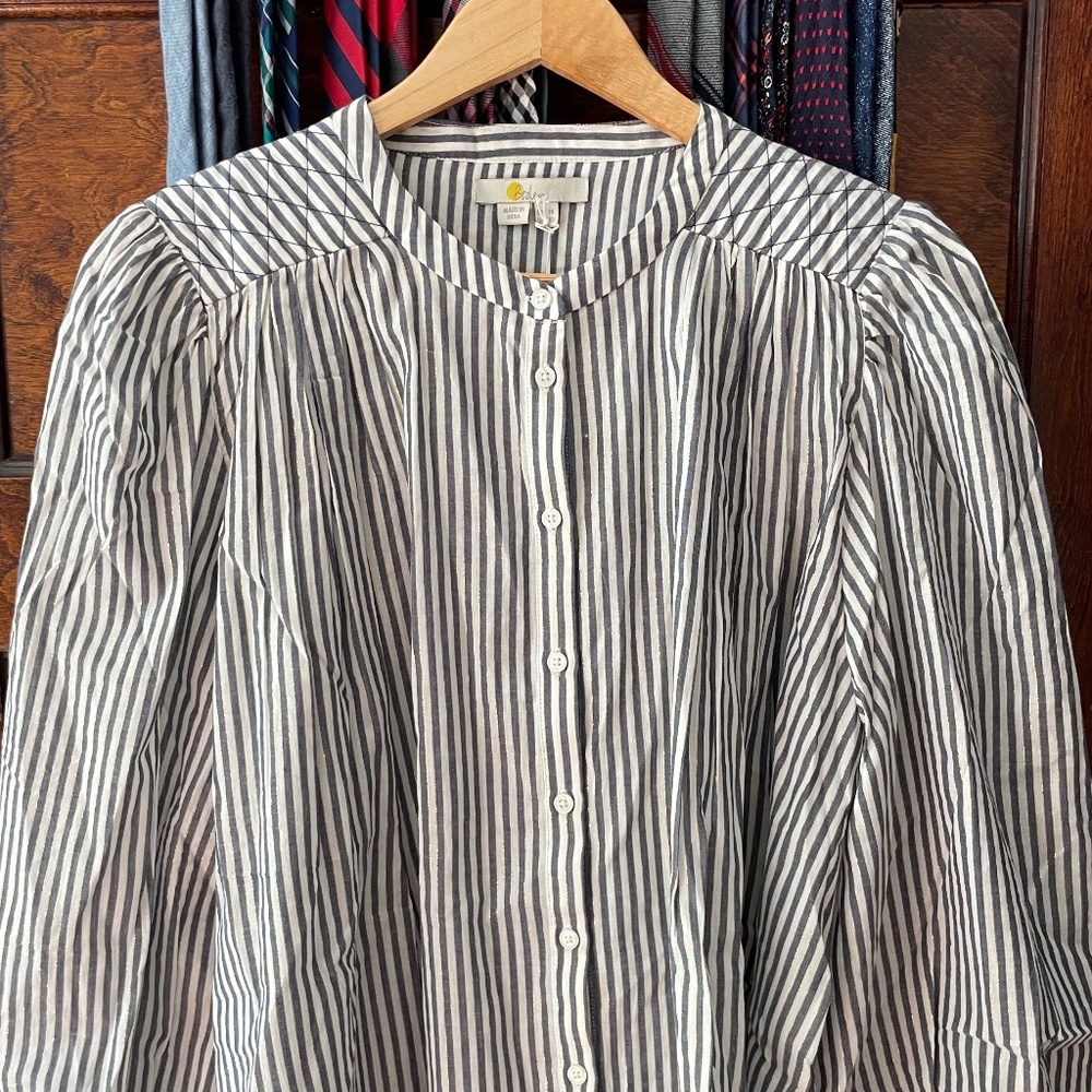 Boden Circle Cut Peasant Blouse in Navy and Ivory Sparkle Stripe NWT 10